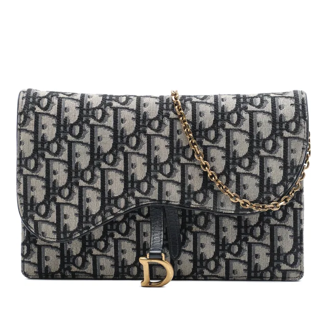 Blue Dior Oblique Canvas Saddle Pouch Wallet on Chain Crossbody Bag in Blue Canvas from Designer Revival