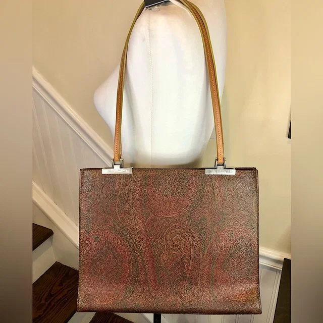 Etro Red Paisley Vachetta Leather Two Strap Snap Tote Shopper Shoulder Bag in orange|pink Leather from Poshmark