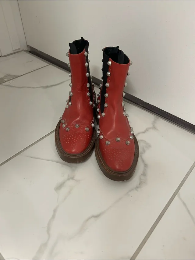 Balenciaga Studded Platform Combat Boots in red Leather from Poshmark