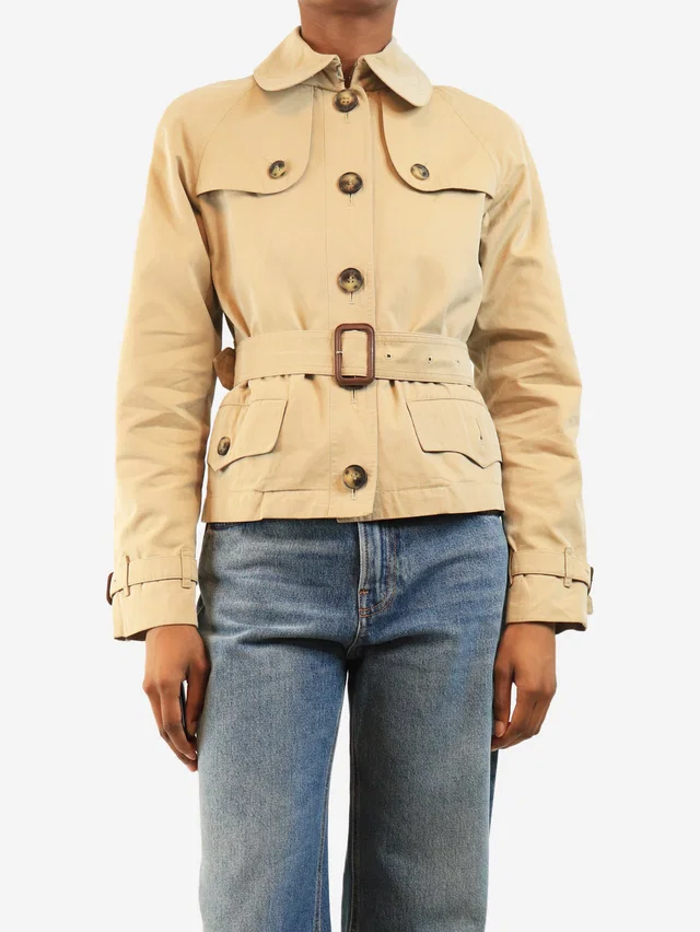 Burberry Neutral cropped belted jacket - size XS from Sign of the Times