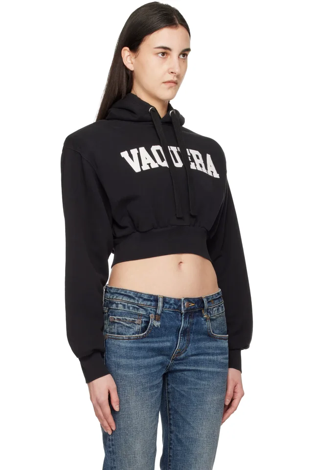 VAQUERA Black Shoulder Pad Hoodie, photo 2 of 4 from SSENSE