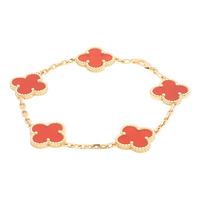 Van Cleef & Arpels 18K Vintage Alhambra Bracelet Yellow Gold/Red in Red from VINTAGE QOO TOKYO