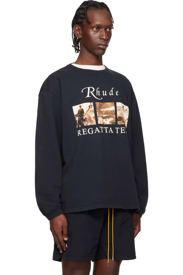 Rhude Black USVI 'Regatta' Tour LS T-shirt, photo 2 of 4 from SSENSE