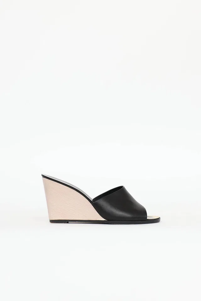 Chanel CC Peep Toe Wedge Sandal in Leather from VSP Consignment