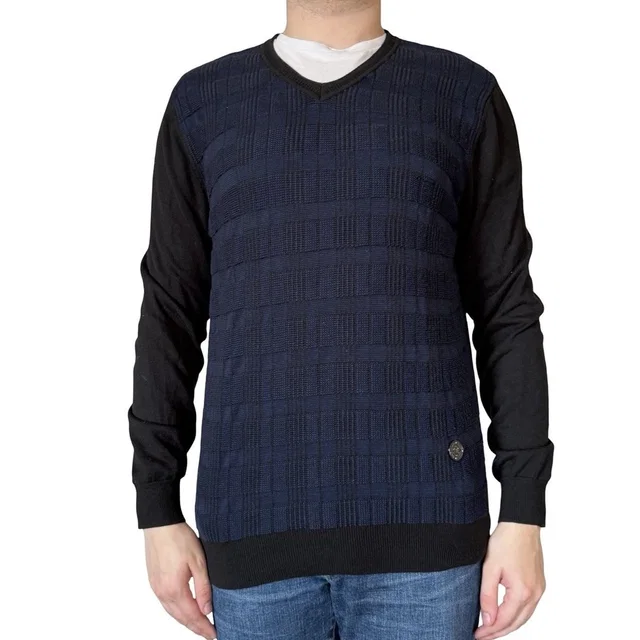 Men's Balmain Paris Blue Black Cotton Textured Knit Sweater V Neck Medium in black Resin from Poshmark