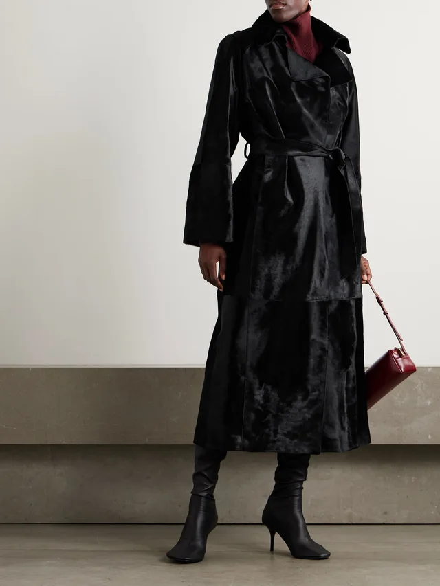 NOUR HAMMOUR Althea belted cow hair coat in Black, photo 2 of 2 from NET-A-PORTER (Canada)