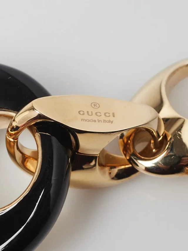 Gucci Goldtone Metal and Black Enamel Marina Chain Link Bracelet Size L in Black from Yoogis, photo 6 of 6