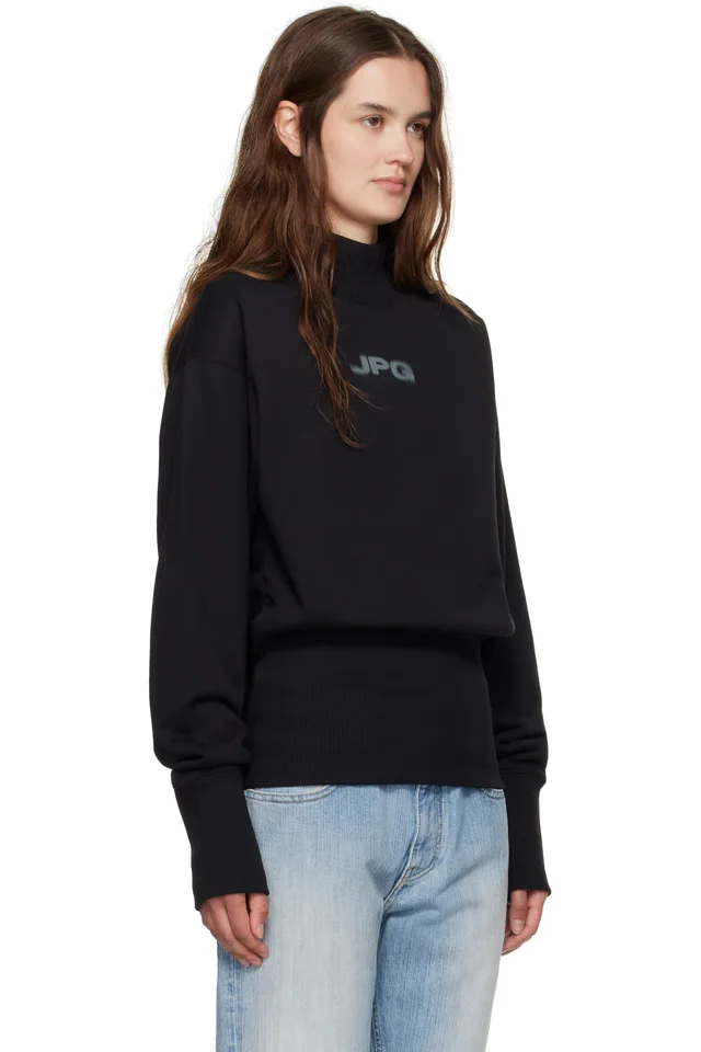 Jean Paul Gaultier Black Cropped Crew Neck 'JPG' Sweatshirt, photo 2 of 3 from SSENSE