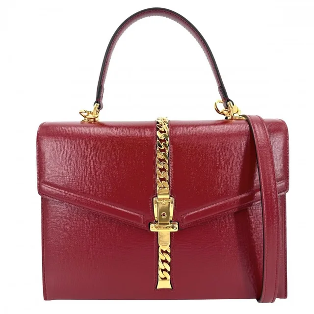 Gucci 2-Way Sylvie Shoulder Bag Crossbody Leather Red Gold in Red Leather from The Reluxe