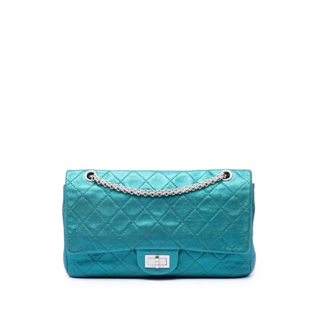 Blue Chanel Quilted Metallic Lambskin Reissue 2.55 Double Flap 227 Shoulder Bag in Blue Lambskin from Designer Revival