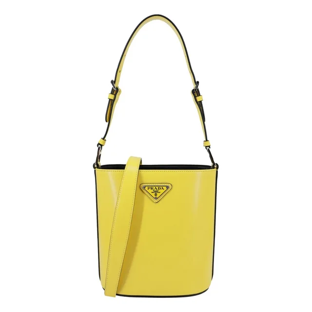 Prada Panier Spazzolato Soft Calfskin Leather Bucket Bag Bright Yellow in Yellow Calfskin from Dallas Designer Handbags