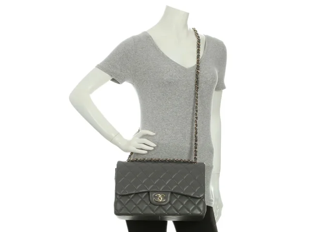 Chanel Jumbo Dark Gray Quilted Lambskin Classic Double Flap in Grey Lambskin from Ann's Fabulous Finds, photo 9 of 9