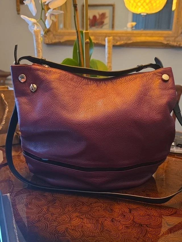 Furla Pebbled Leather Shoulder Bag In Deep Burgundy Plum Vintage in black|purple Leather from Poshmark