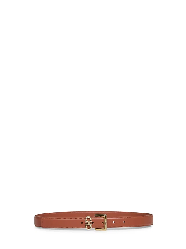 Ferragamo Double Gancini Calf Leather Belt — Brown in Brown Calfskin from HEWI