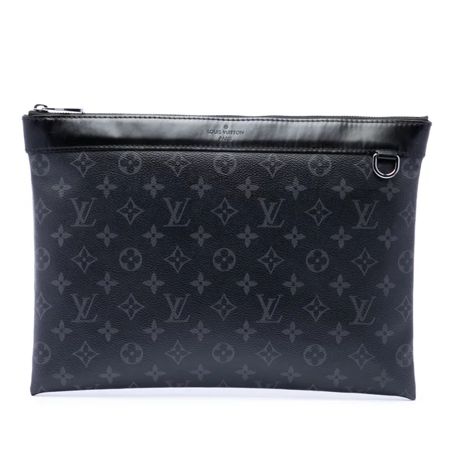 Black Louis Vuitton Monogram Eclipse Discovery Pochette GM Clutch Bag in Black Canvas from Designer Revival