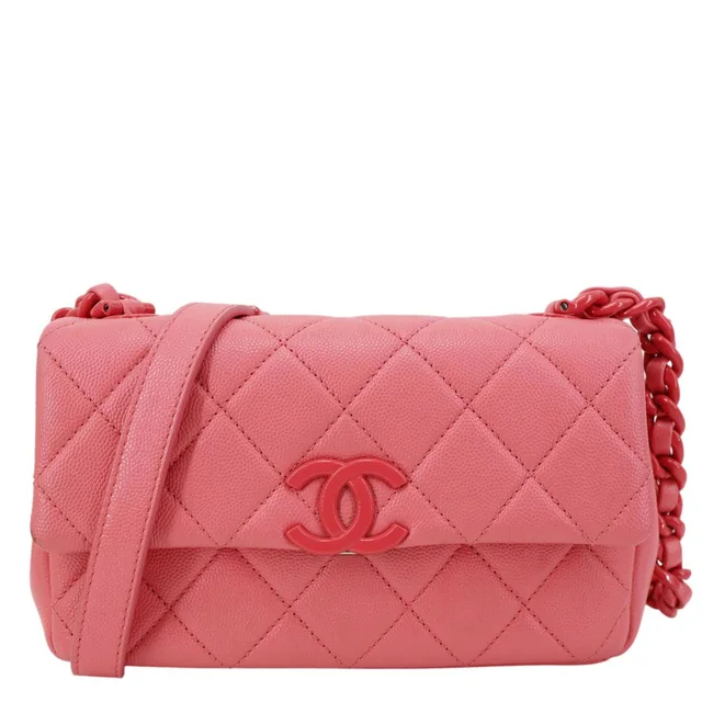 Chanel My Everything Flap Small Quilted Caviar Leather Shoulder Bag Pink in Pink Caviar leather from Dallas Designer Handbags