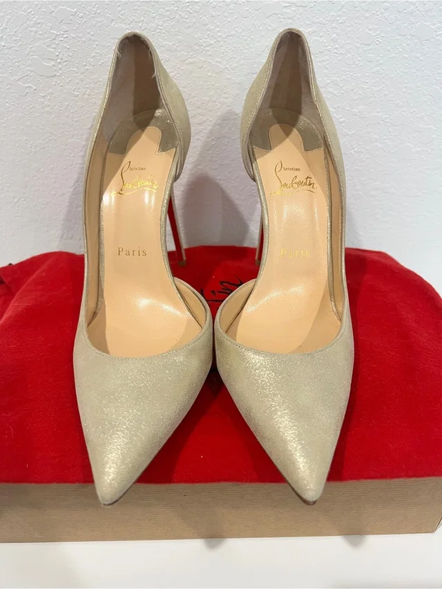 Christian Louboutin Metallic Gold Pointed-Toe Stiletto Pumps in gold Leather from Poshmark