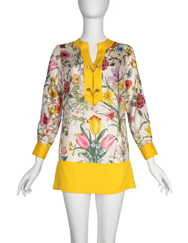 Gucci Vintage 1960s Iconic Flora Silk Tunic Mini Dress in Silk from Amarcord Vintage Fashion