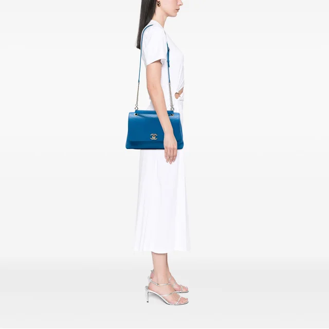 Blue Chanel Medium Grained Calfskin Chevron Chic Top Handle Flap Satchel in Blue Caviar leather from Designer Revival, photo 2 of 2
