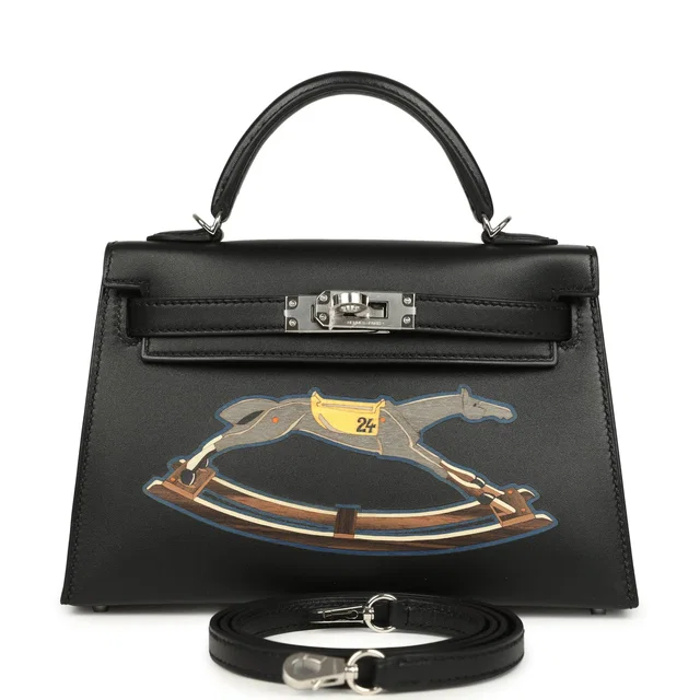 Hermès Kelly Sellier 20 "Cheval De Bois" Black and Multi Tadelakt Palladium Hardware in Black Lambskin from Madison Avenue Couture