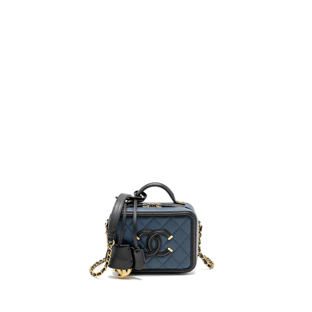 Chanel Mini Filigree Vanity Camera Bag Caviar Navy/Black GHW in Black Caviar leather from EMIER