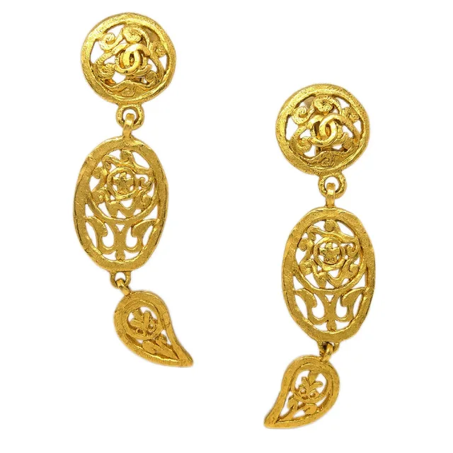 Chanel Dangle Earrings Clip-On Gold 95A in Gold from AMORE Vintage Tokyo
