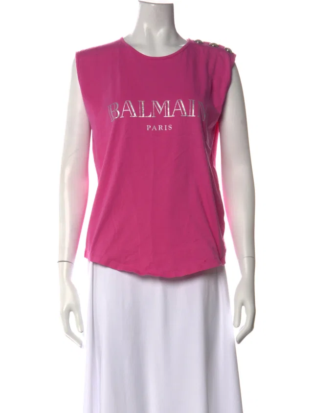 Balmain Graphic Print Crew Neck Top in pink from The RealReal
