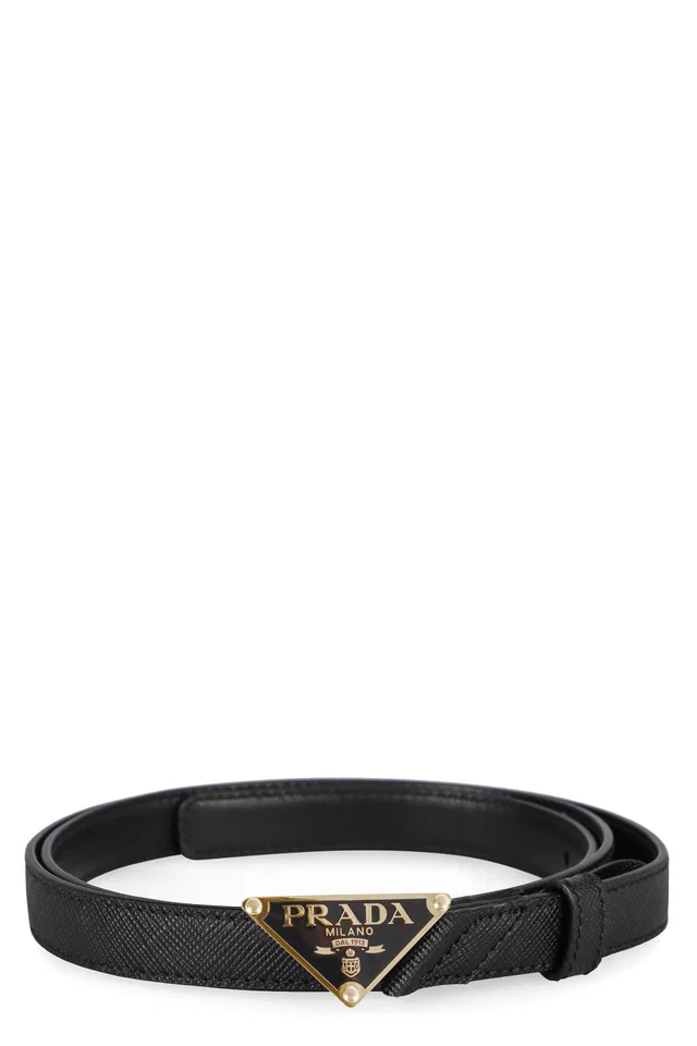 Prada Saffiano Calfskin With Metal Buckle Belt — Black Calf in Black Saffiano leather from HEWI