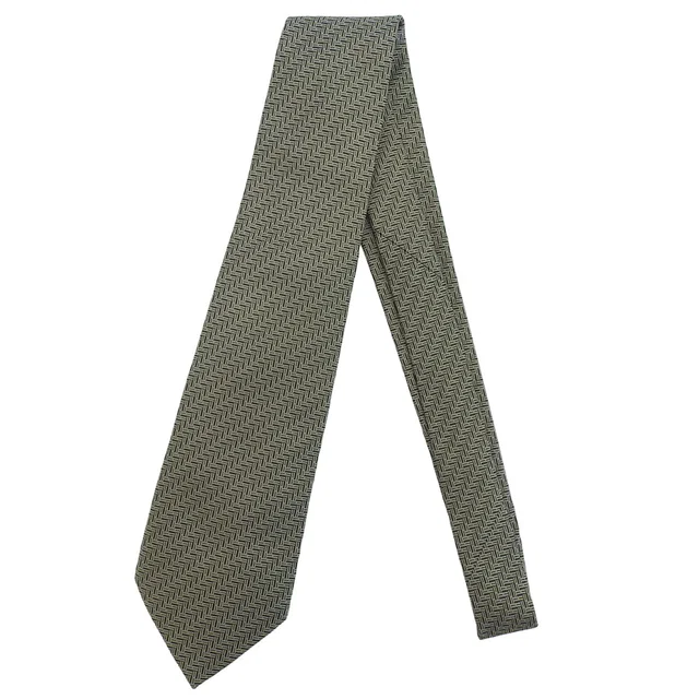 Hermès Patterned Tie Khaki in Green Silk from VINTAGE QOO TOKYO