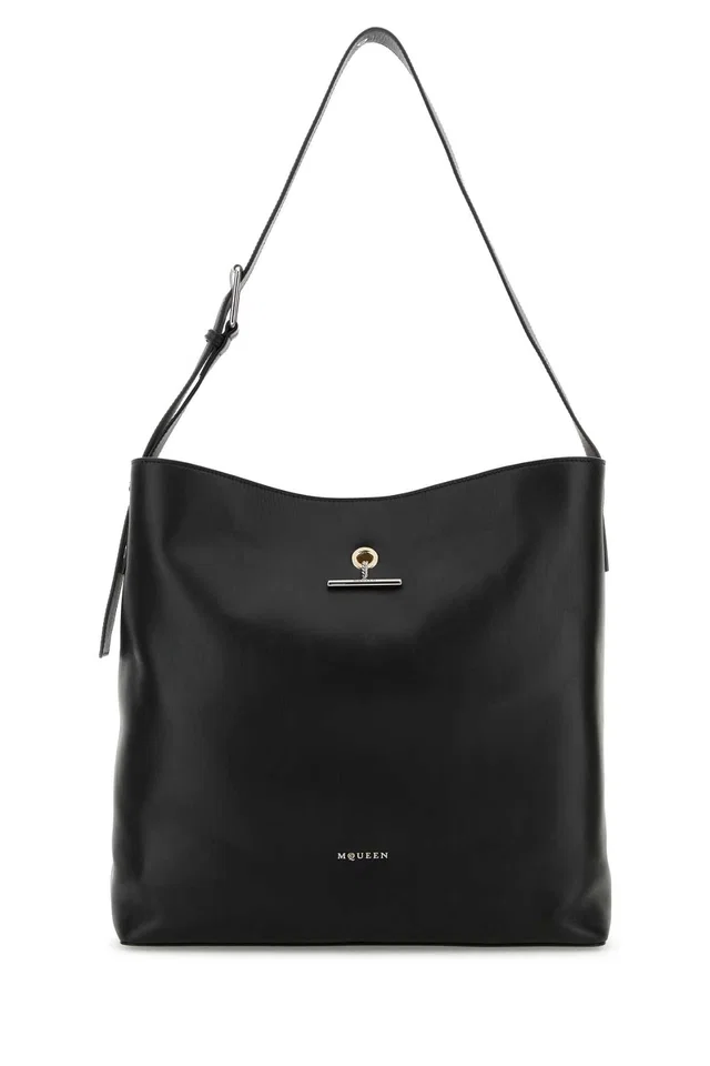 Alexander McQueen Pendant Shoulder Bag — Black in Black Calfskin from HEWI