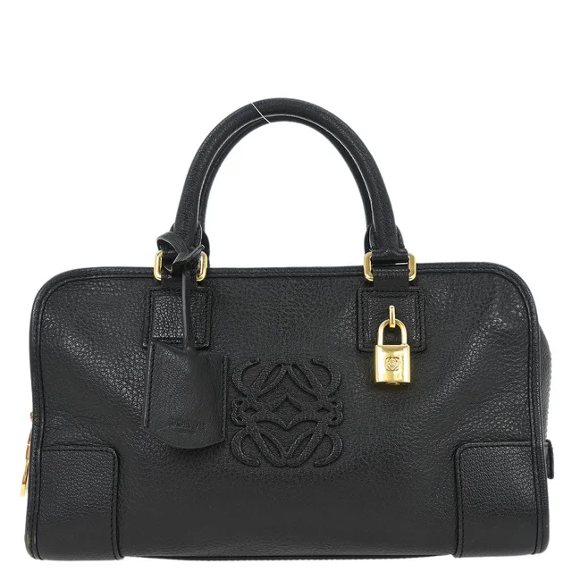 Loewe Black Leather Amazona 28 Handbag in Black Leather from AMORE Vintage Tokyo