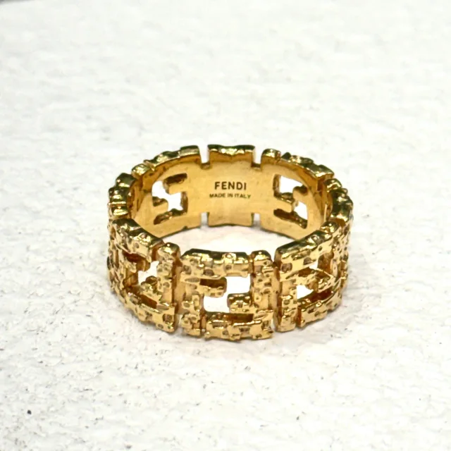 Fendi Tone FF Logo Ring Size L in Gold from Revivre