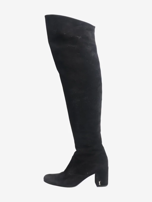 Saint Laurent Black suede thigh-high boots - size EU 37 in Black Suede from Sign of the Times