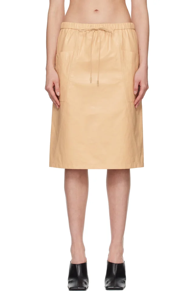 ALAÏA Beige Pencil Calfskin Midi Skirt, image 1 of 1 from SSENSE