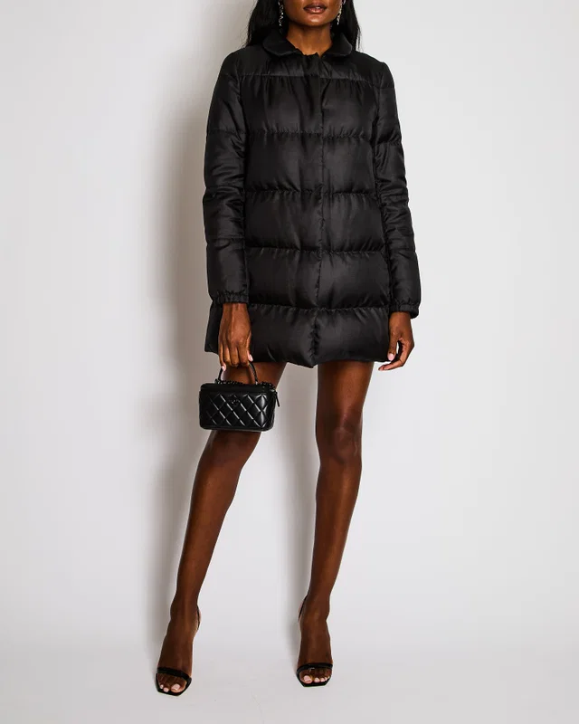 Prada Black Long Puffer Coat with Pockets IT 42 (UK 10) in Black from Sellier