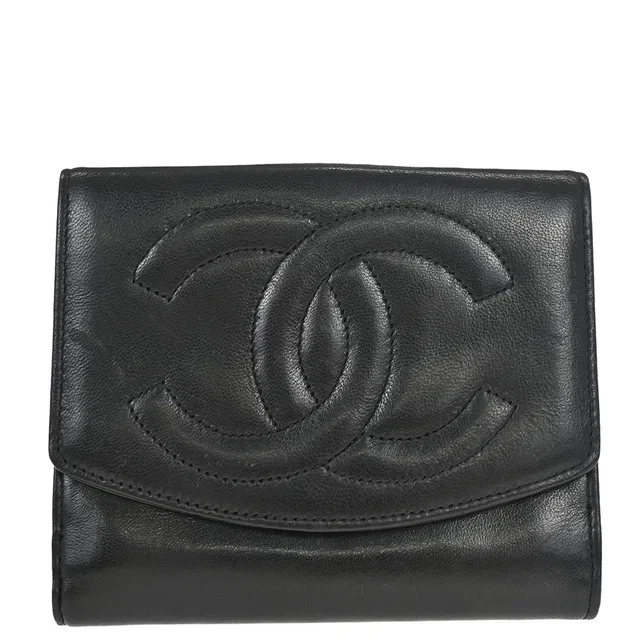 Chanel 1994-1996 Trifold Wallet Black Lambskin in Black Lambskin from AMORE Vintage Tokyo