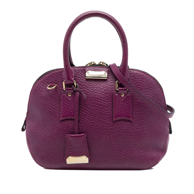 Purple Burberry Small Grained Calfskin Heritage Orchard Bowling Bag Satchel in Purple Caviar leather from Designer Revival