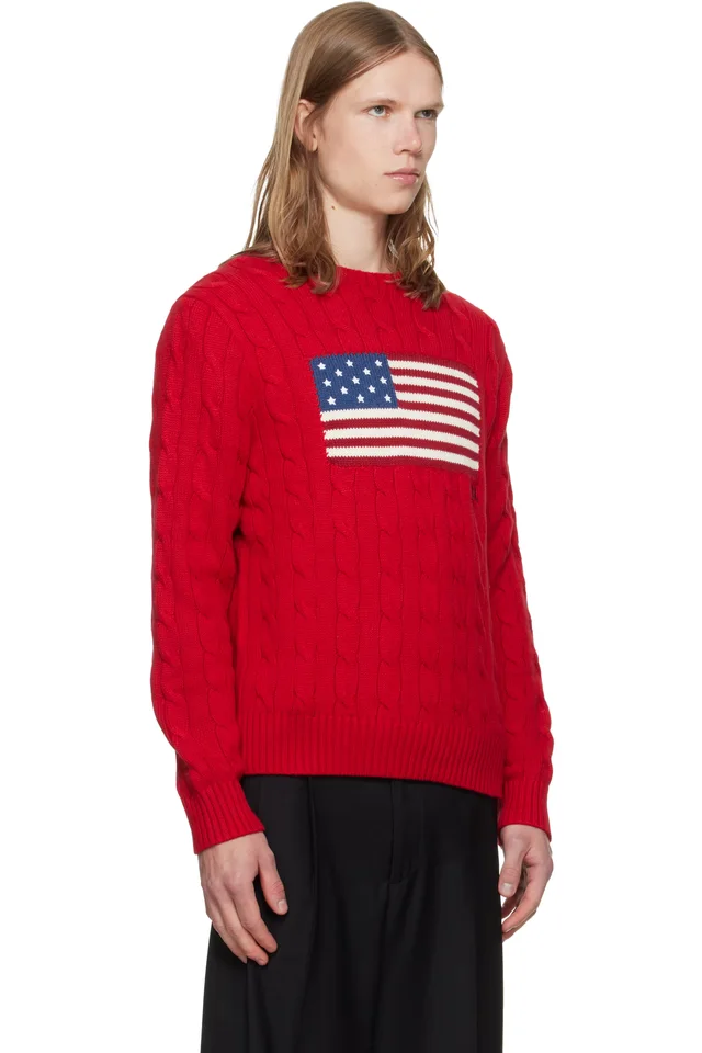 Polo Ralph Lauren Red Cable-Knit Sweater, photo 2 of 4 from SSENSE