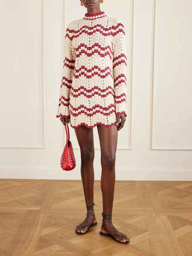 ALIX OF BOHEMIA Romy scalloped striped crocheted cotton mini dress in White, photo 2 of 2 from NET-A-PORTER (Canada)