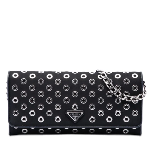 Black Prada Tessuto Grommet Wallet On Chain Crossbody Bag in Black Nylon from Designer Revival