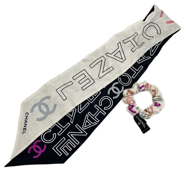 Chanel Scarf Scrunchie Set CC Logo Multicolor Silk in Multicolor Silk from The Reluxe