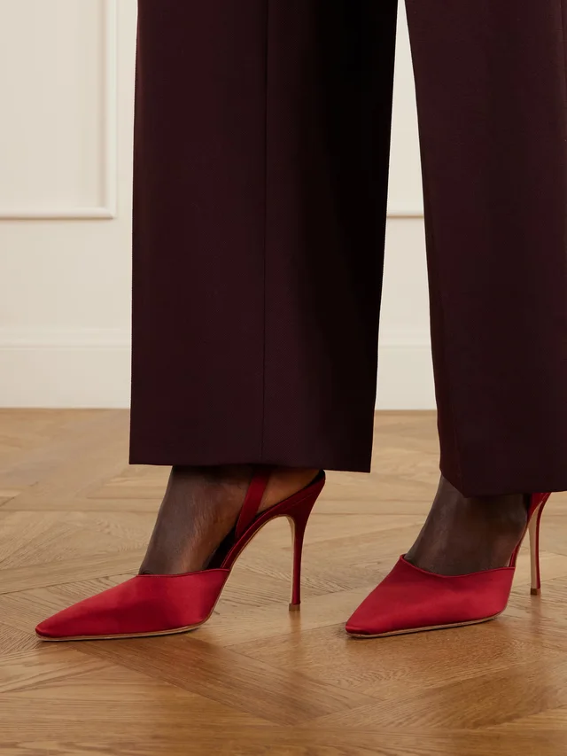 MANOLO BLAHNIK Borelapla 105 satin slingback pumps in Red, photo 2 of 2 from NET-A-PORTER (Canada)