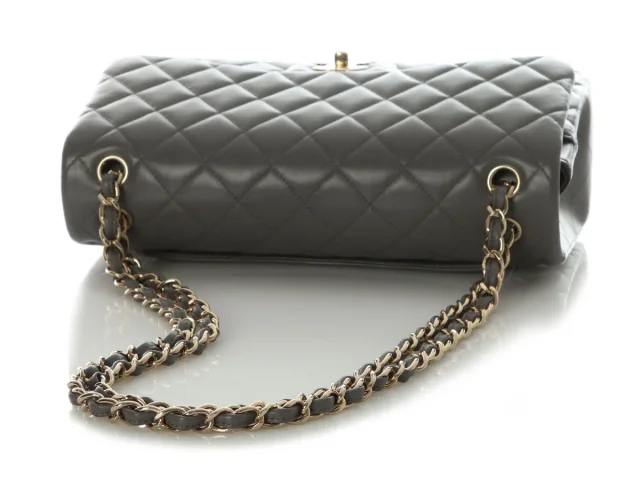 Chanel Jumbo Dark Gray Quilted Lambskin Classic Double Flap in Grey Lambskin from Ann's Fabulous Finds, photo 7 of 9