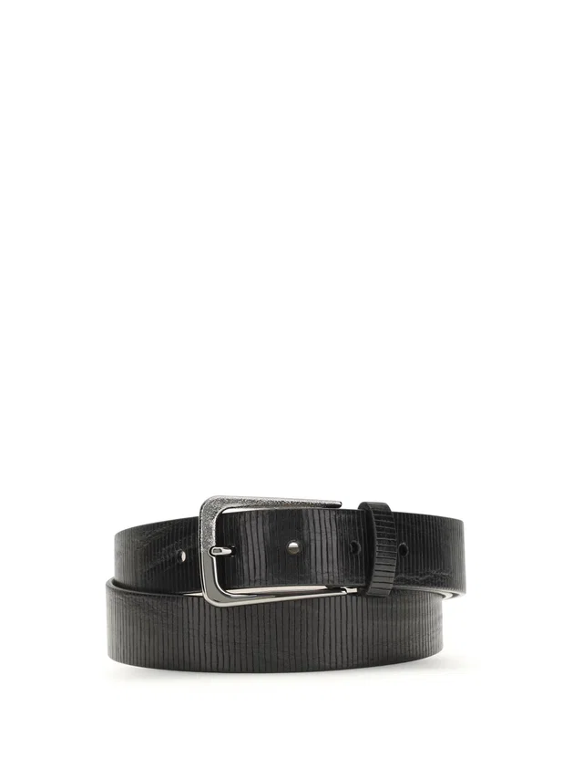 Brunello Cucinelli Hand-Carved Leather Belt — Black Calf Bos Taurus in Black Leather from HEWI