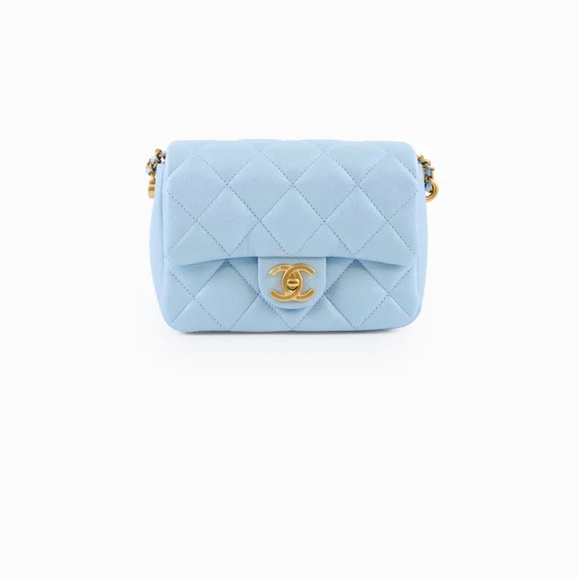 Chanel 21K Iridescent Blue My Perfect Fit Mini in Blue Caviar leather from The Purse Affair