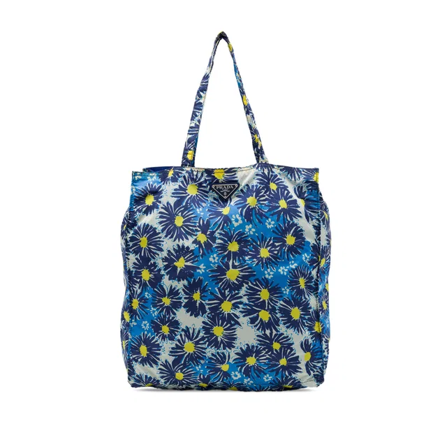 Blue Prada Tessuto Stampato Floral Tote in Blue Nylon from Designer Revival