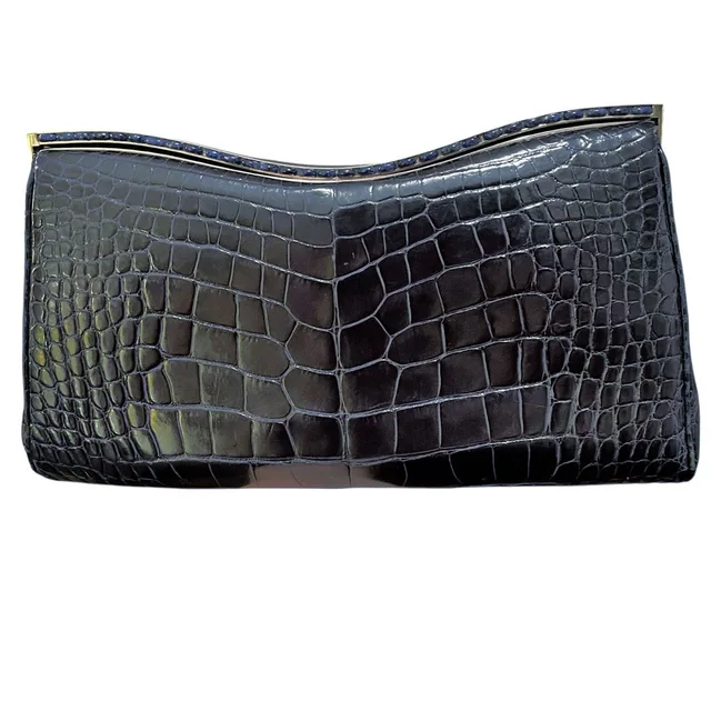 Judith Leiber Midnight Blue Alligator Clutch W/Silver Tone & Lapis Stone Frame in silver|blue|gray Crocodile from Poshmark, photo 1 of 1