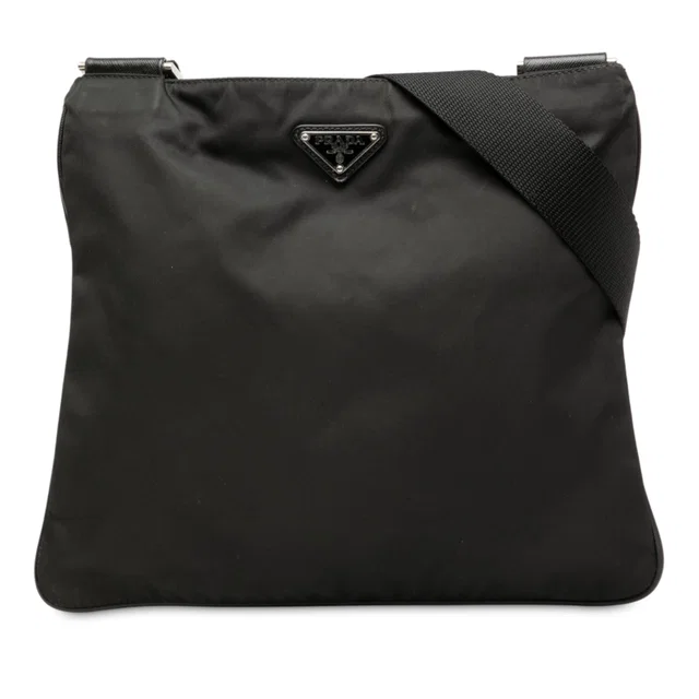 Black Prada Tessuto Zip Top Crossbody in Black Nylon from Designer Revival