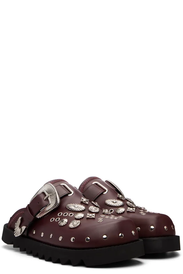 Toga Virilis SSENSE Exclusive Burgundy Eyelet Metal Sabot Slip-on Loafers, photo 4 of 5 from SSENSE