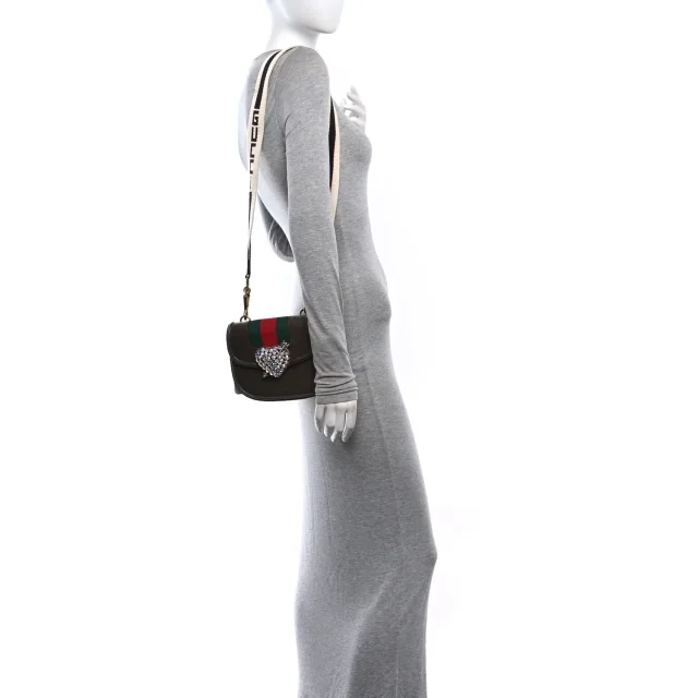 Gucci Textured Calfskin Web Crystal Heart Stripe Small Totem Shoulder Bag New Acero in Calfskin from FASHIONPHILE, photo 2 of 11